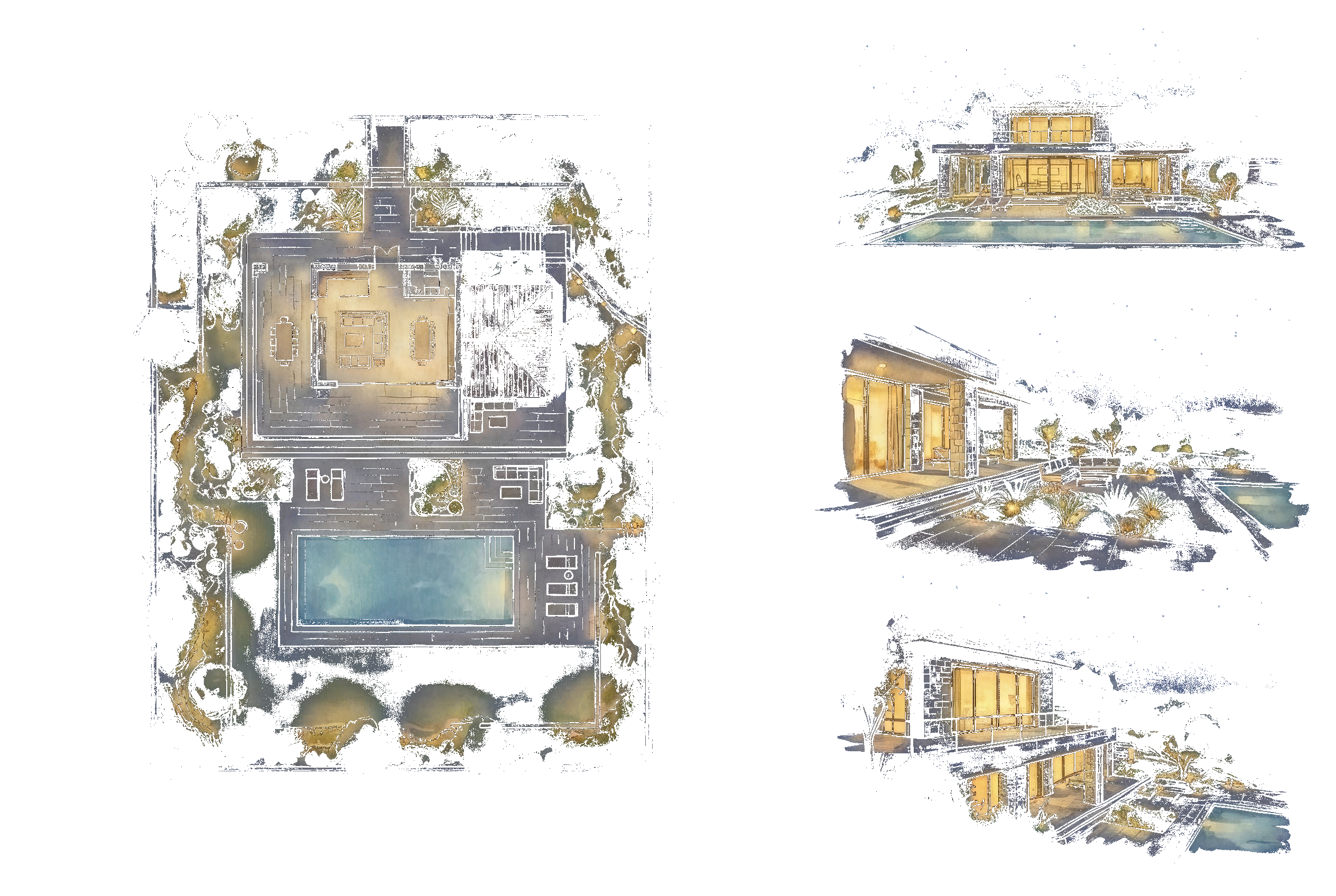 Provençal villa — evening view, premium ambiance, illuminated pool